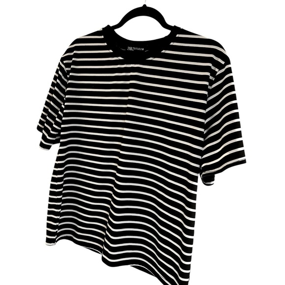 Zara black and white striped crewneck short sleeve top Size XL - Picture 3 of 9